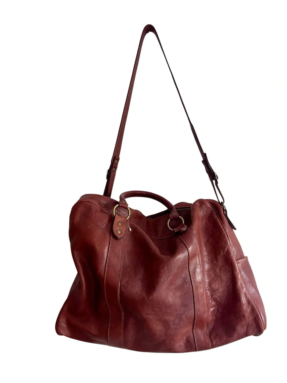 I Medici Firenze Italian Leather Weekender Duffel Bag Cognac Brown Travel Tote